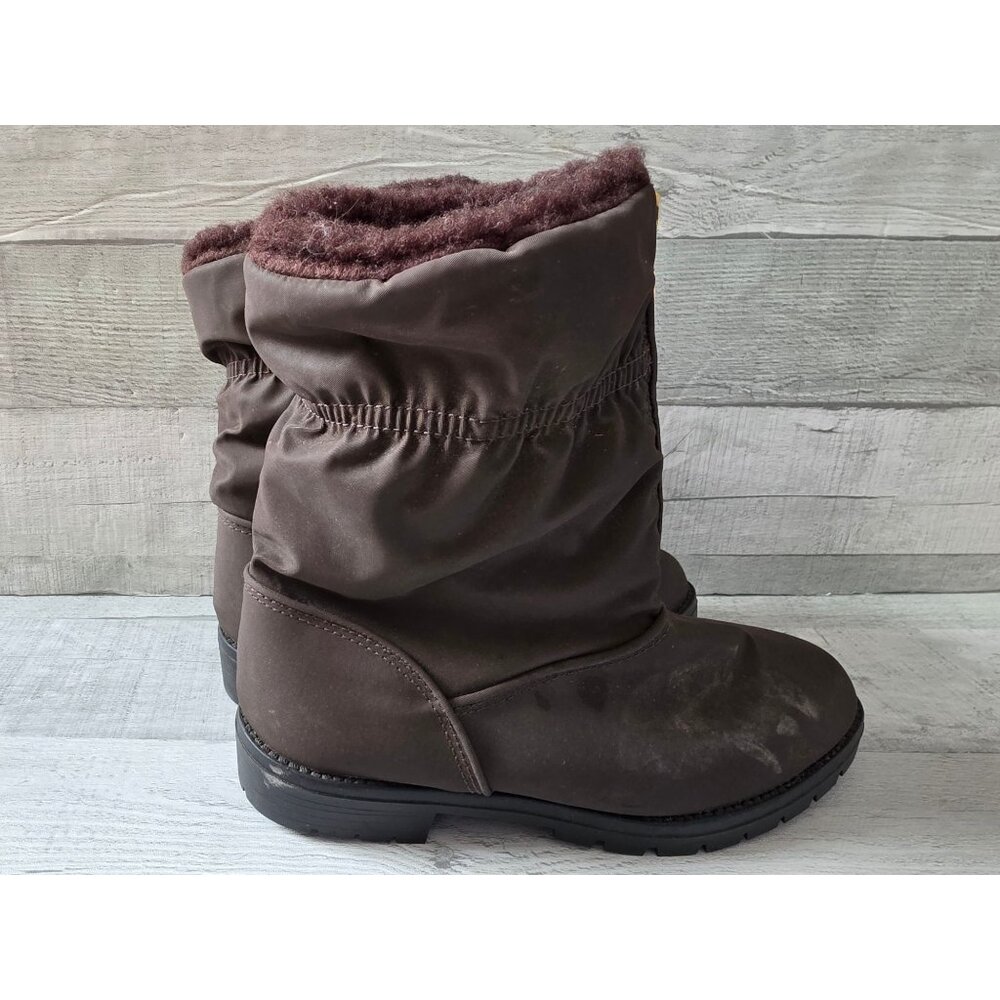 Etienne Aigner Womens Brown Winter Boots Faux Fur Lining & Gold Zippers Size 6